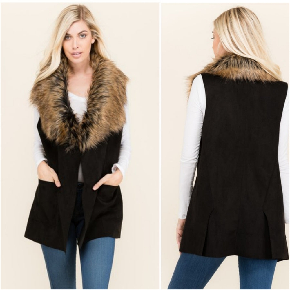 Faux fur faux suede black vest